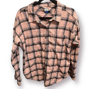 KAVU Women's Button up long sleeve plaid shirt w/ back detail sz Large